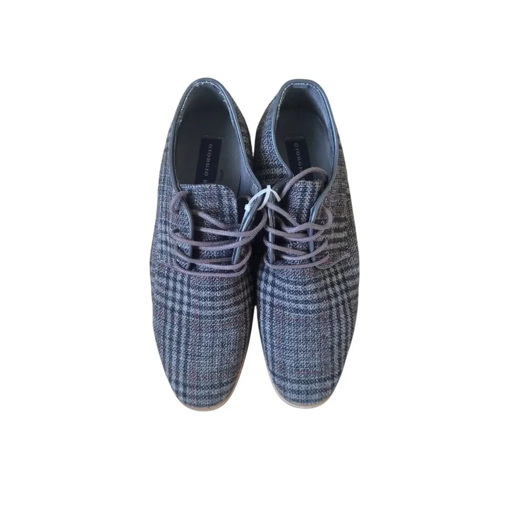 Giorgio Brutini Men's Dark Gray Plaid Oxford Shoes Size 8.5 Business Career